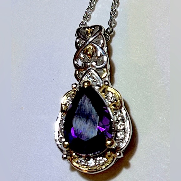 👀 Premium Mashamba Amethyst White Zircon Pendant Necklace 1.85 ctw - Picture 5 of 5